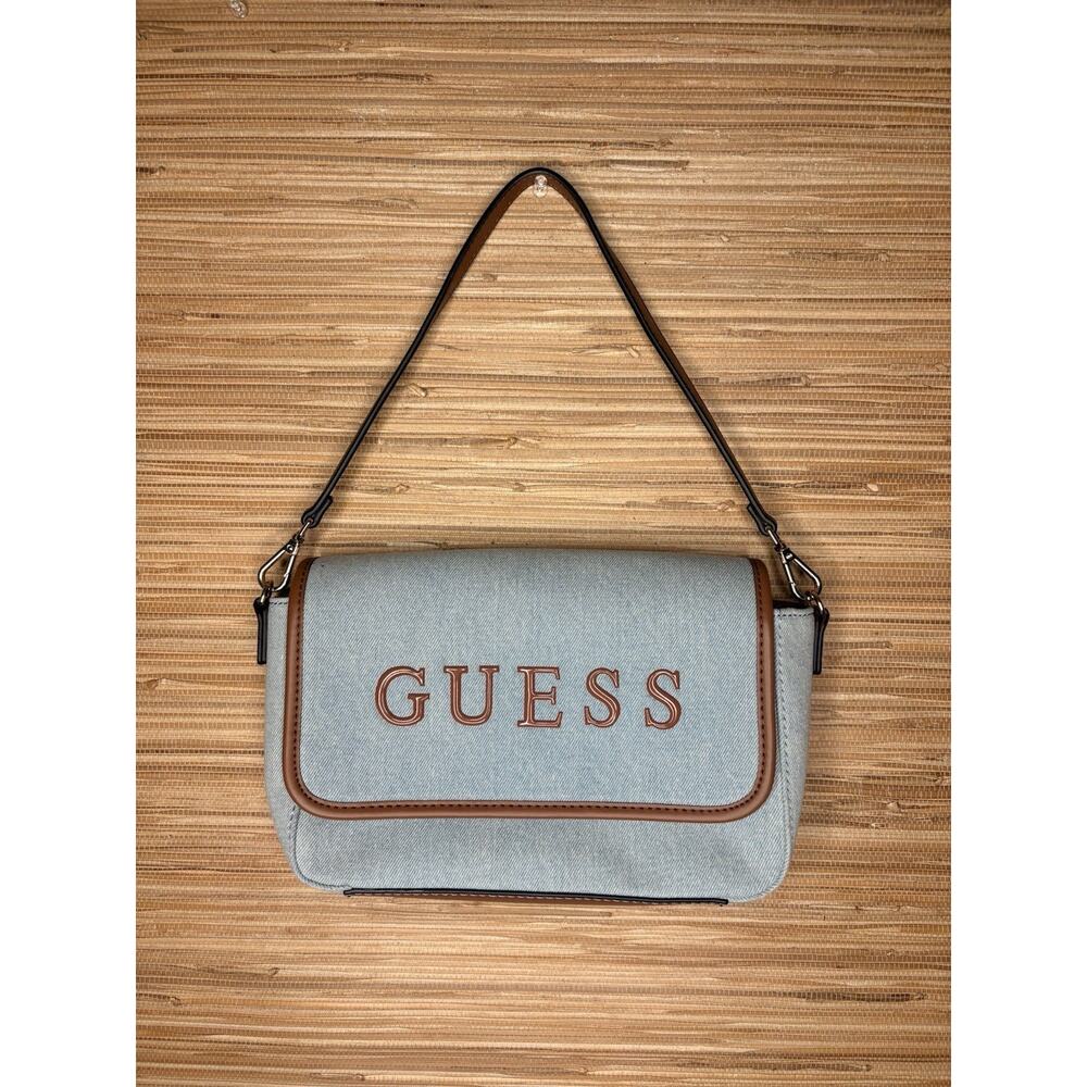 Guess Denim Shoulder Bag w/ Brown Leather Trim